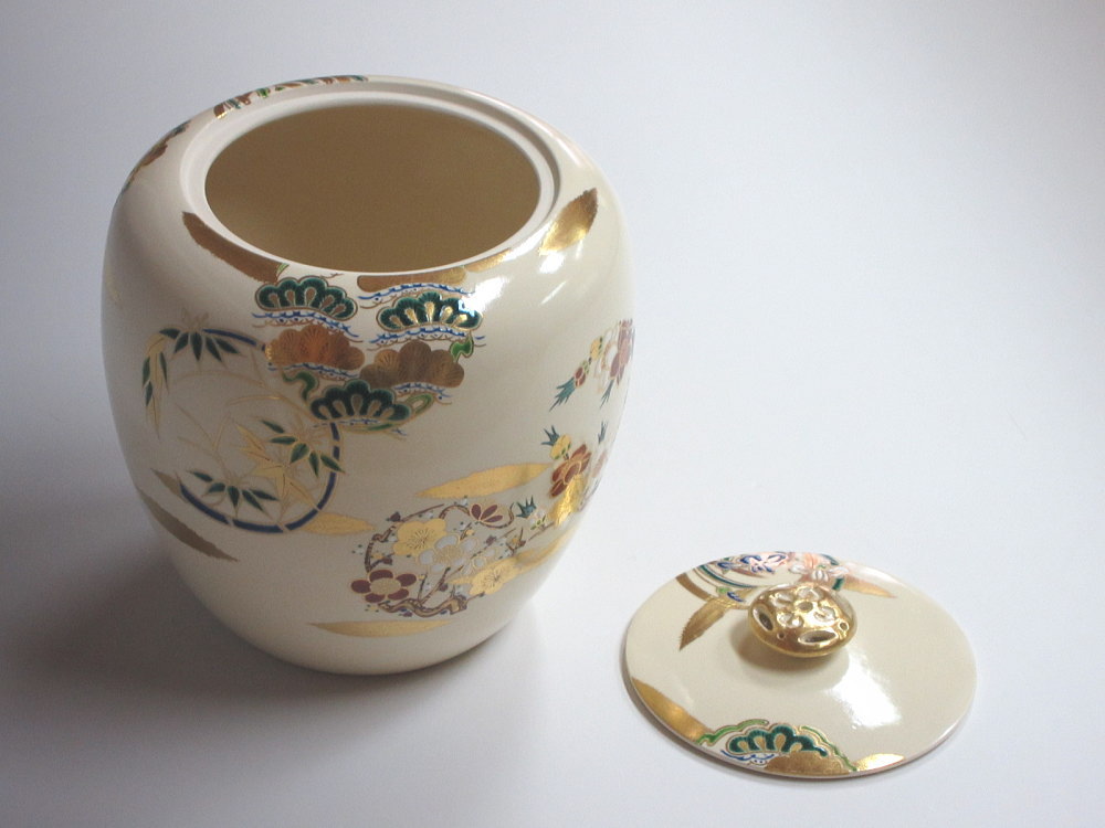 茶道具商(有)越中屋 仁清写丸紋草花水指 御室窯 共箱