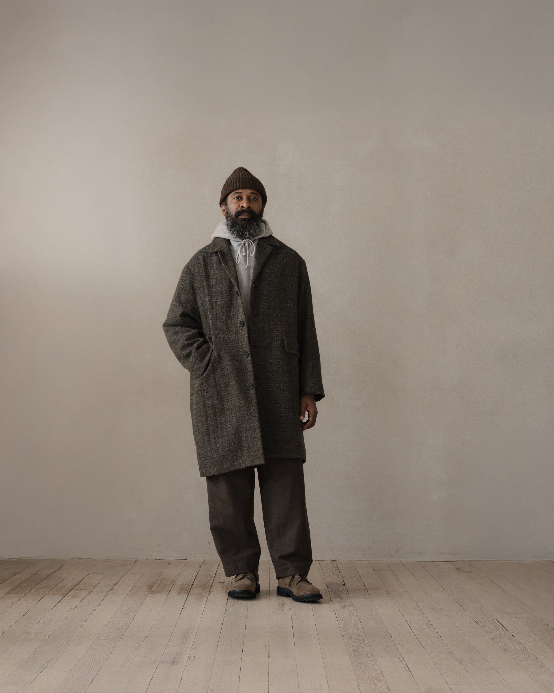 Big Coat - Wool Herringbone Check, Dark Olive/Charcoal – evan kinori