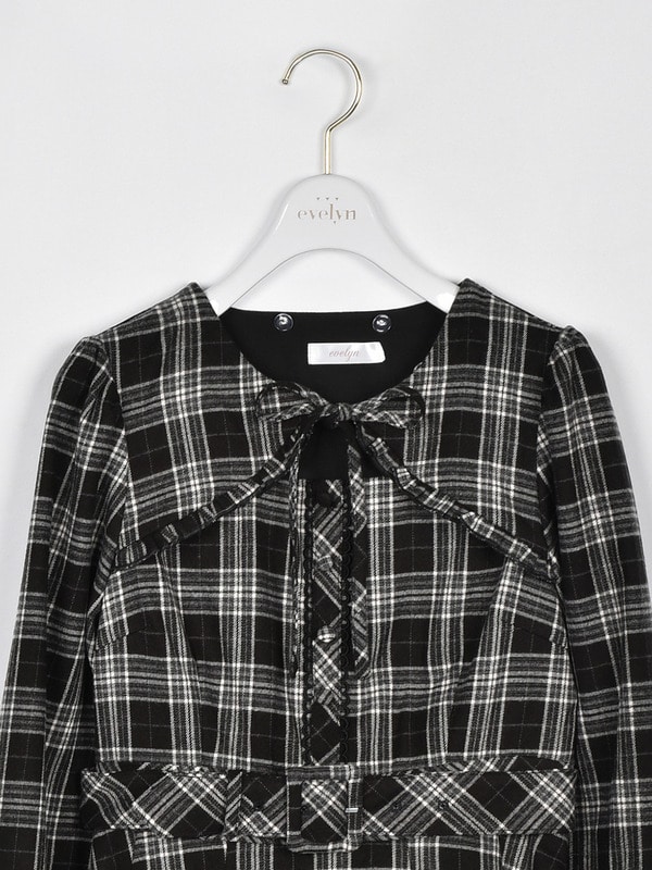 ファー襟付きチェックミニワンピース｜evelyn（エブリン）公式通販サイト