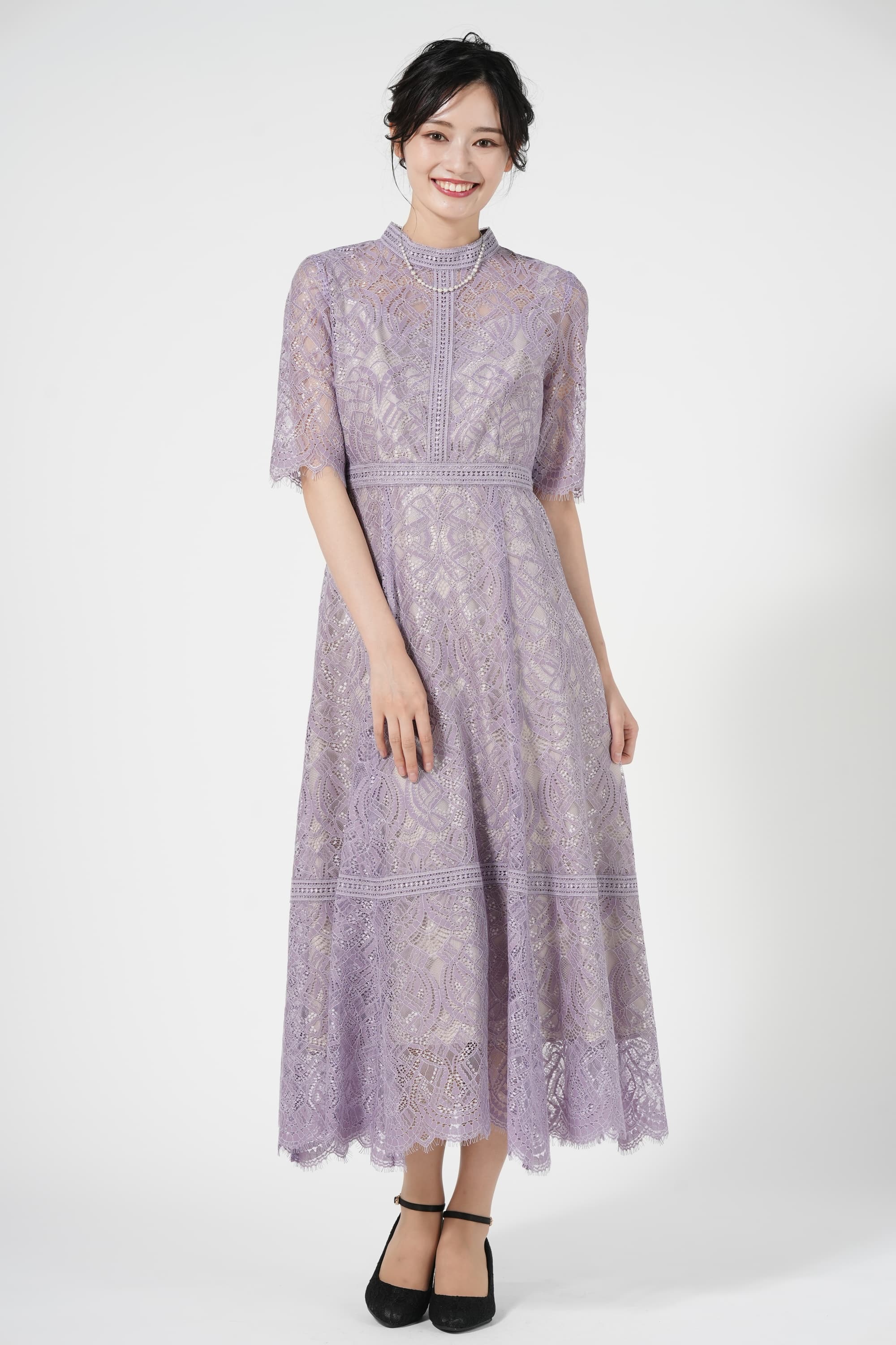 Dorry Doll ハシゴレース切り替えラベンダードレス (M) をレンタル