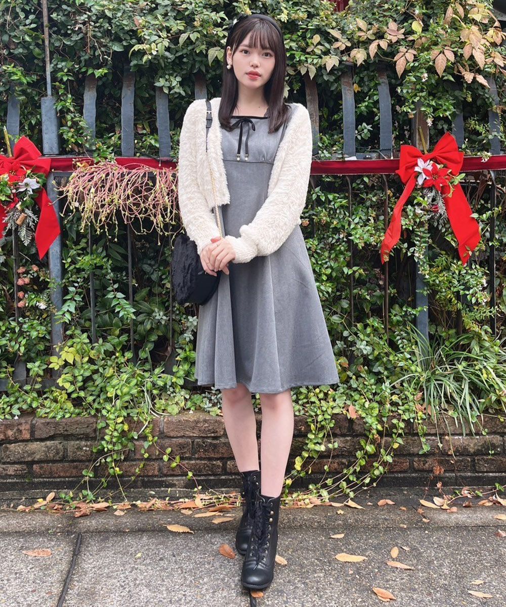 □ハイウエスト切替ベロアリボン使いワンピース/F i.n.t [48AE02j027