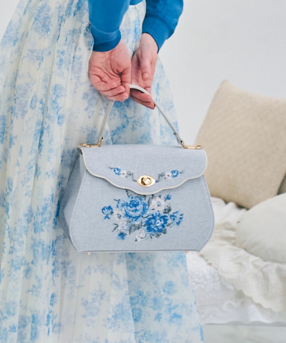 アートタッチフラワー刺繍ハンドバッグ/an another angelus