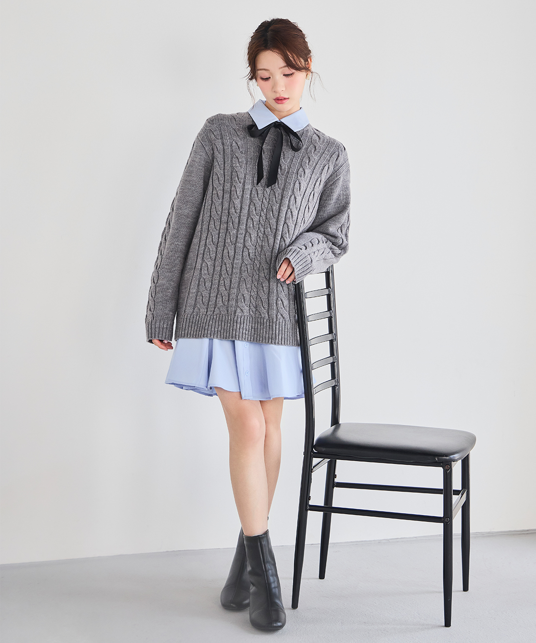 ケーブルニット＆シャツミニワンピースセット｜PETAL ONLINE（ペタル