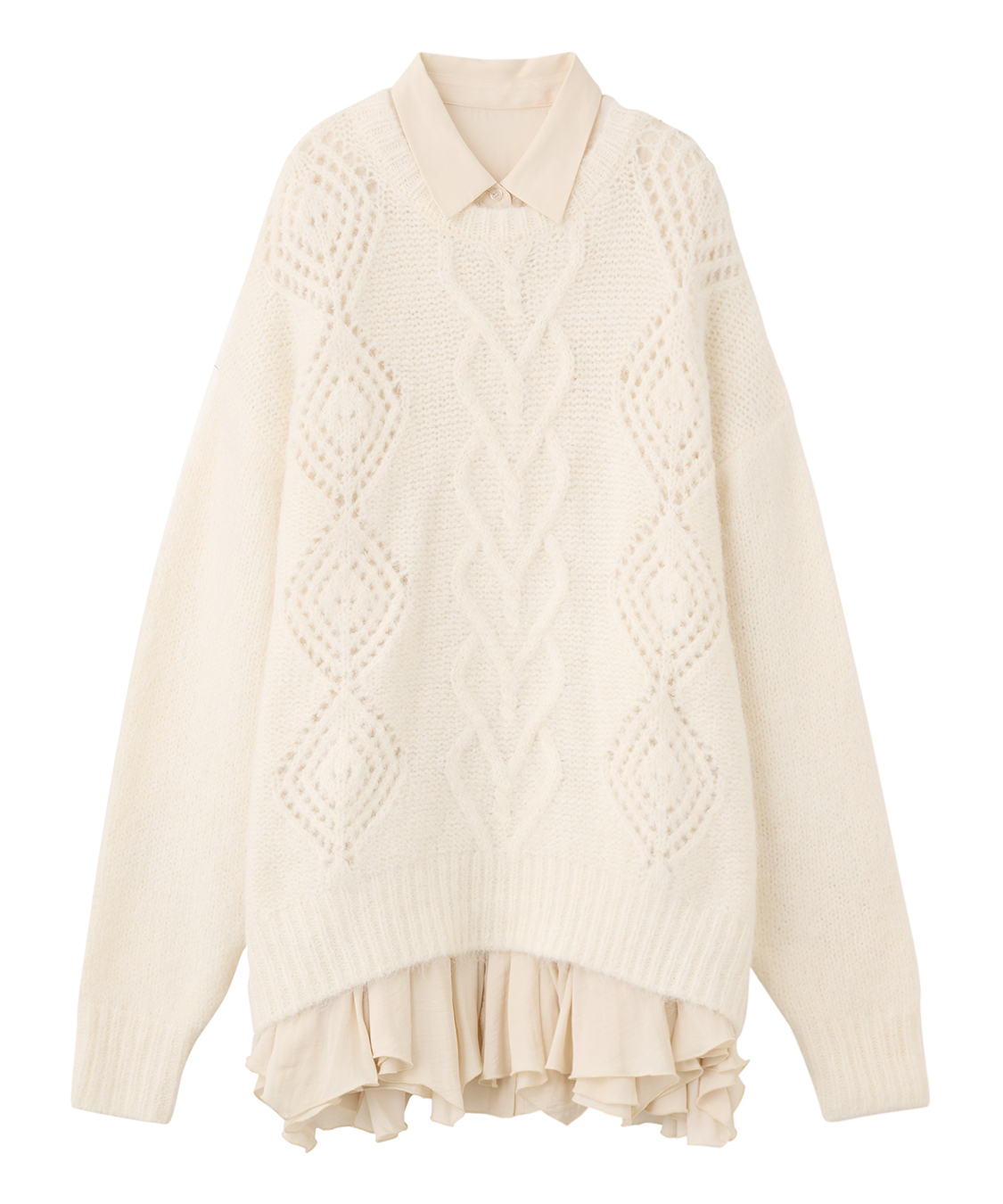 ケーブルニット×ペプラムシャツミニワンピース｜PETAL ONLINE（ペタル