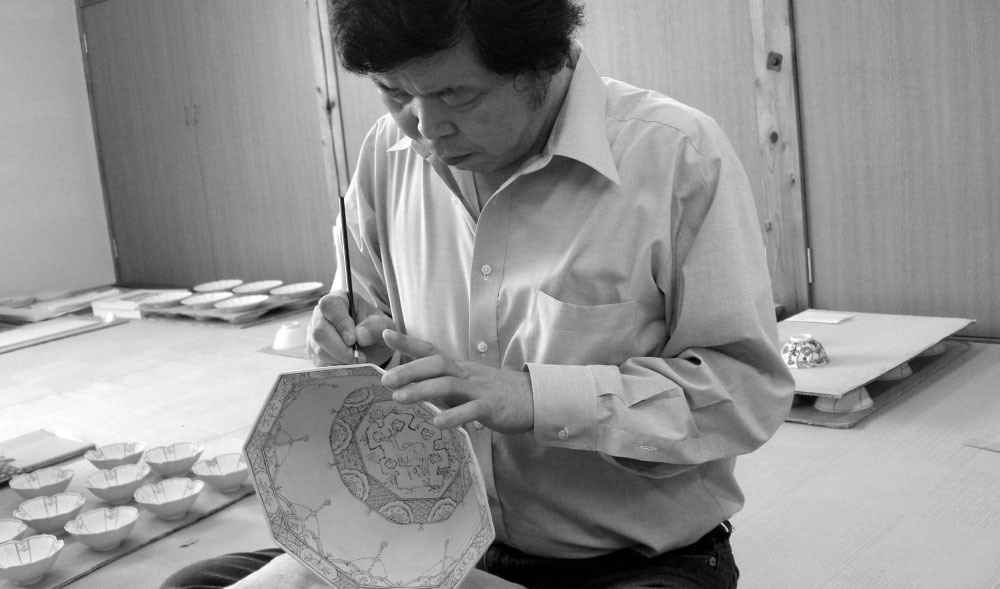 宮内庁御用窯】長角皿揃 色絵牡丹唐草/山本長左 （木箱入り） - 和食器