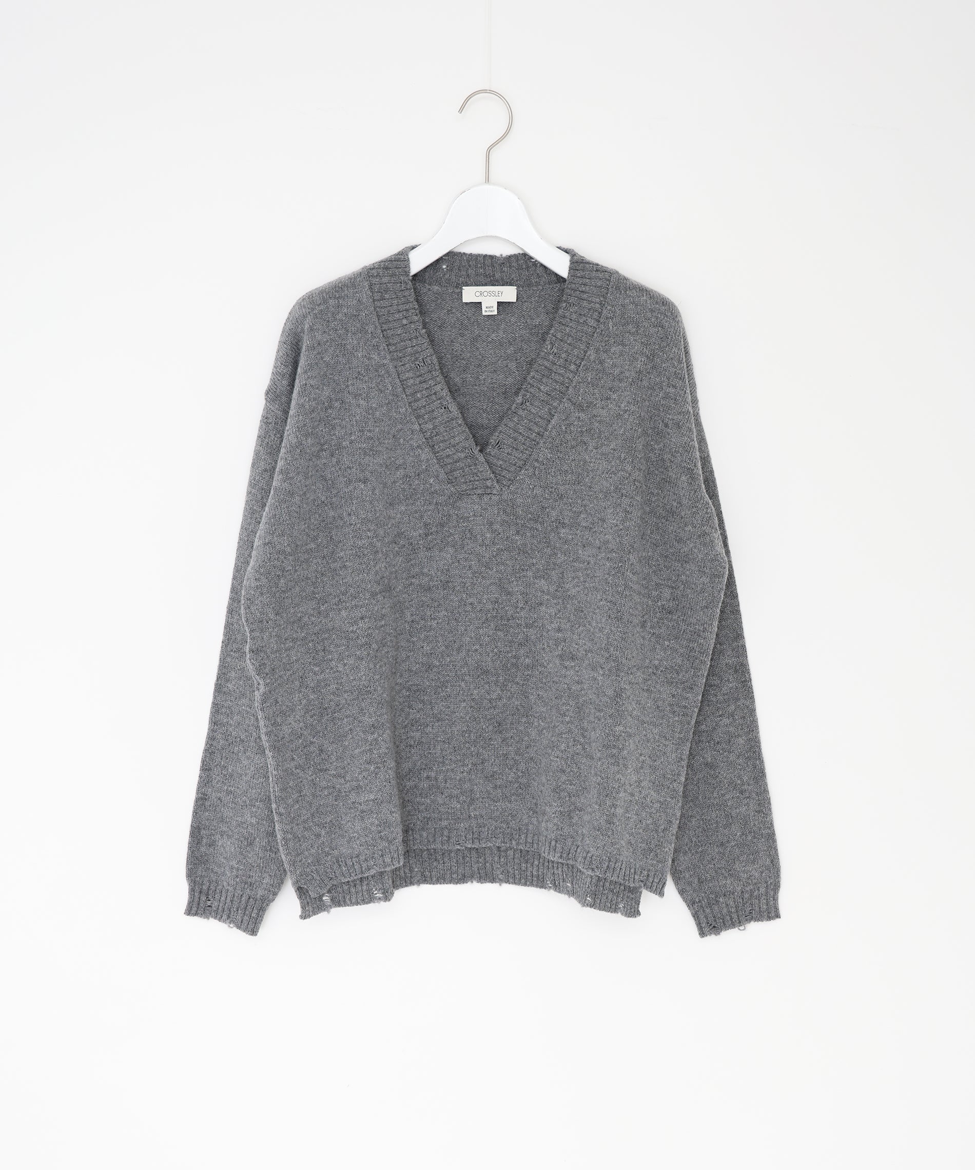 Vネックダメージニット｜CROSSLEY – FACE SANS FARD