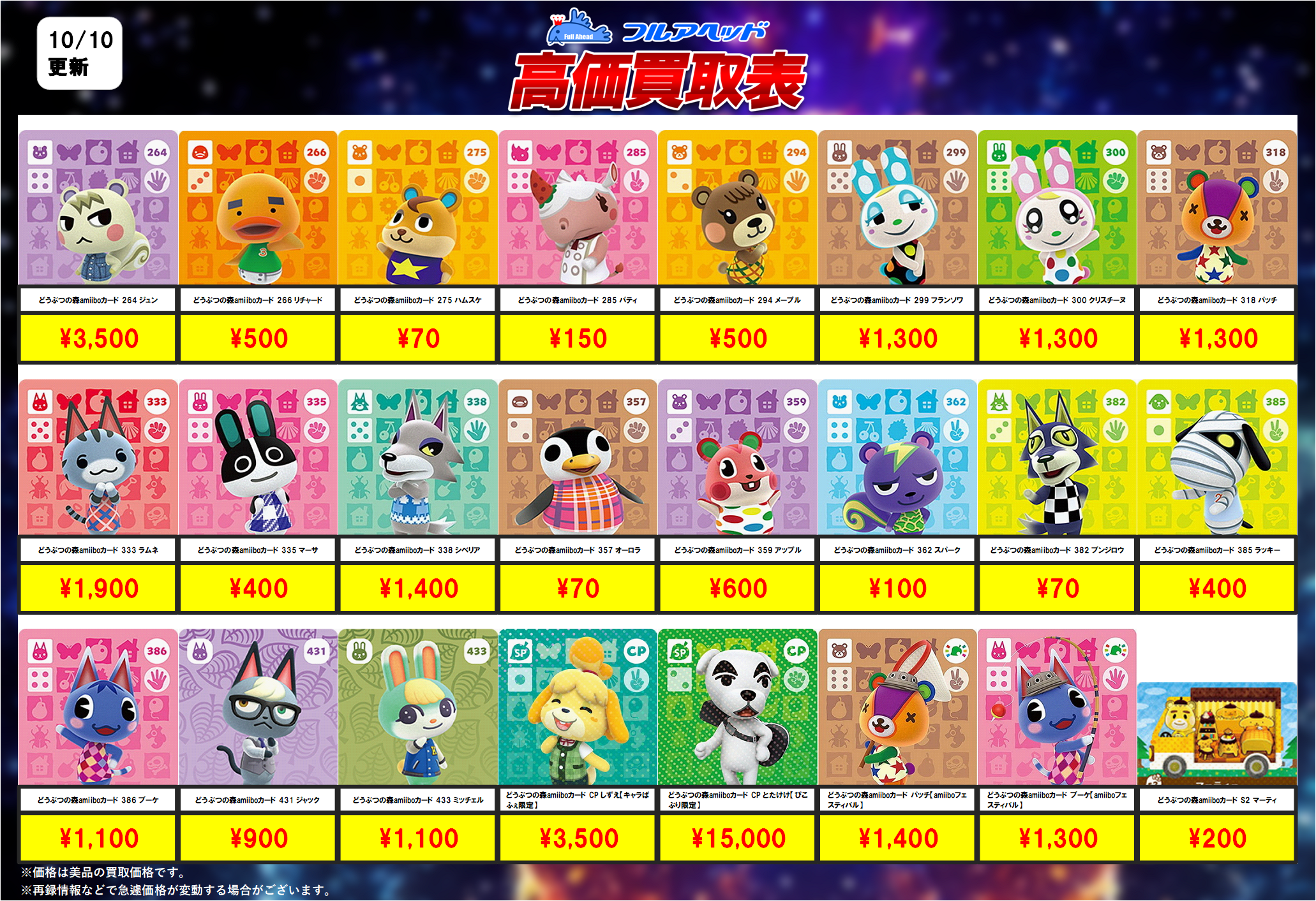 どうぶつの森amiibo】買取表、販売価格の調整を行いました！